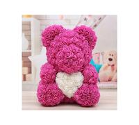 ORSACCHIOTTO ORSETTO ORSO DI ROSE CON FIORI DA 40CM ROSA CON CUORE BIANCO