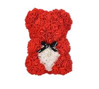 Orsacchiotto Rosa con Scatola Regalo Trasparente e Nastro Nero, Petali, Fiori Artificiali per San Valentino - Regalo per Donne (Rosso, M)