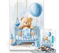 Orsacchiotto seduto in culla blu, puzzle da 1000 pezzi per adolescenti, ideale per migliorare la memoria, favorire il relax e creare un'atmosfera rilassante Decorazione murale 50x75cm