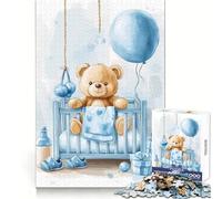 Orsacchiotto seduto in culla blu, puzzle da 1000 pezzi per adolescenti, ideale per migliorare la memoria, favorire il relax e creare un'atmosfera rilassante Decorazione murale 50x75cm