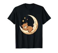 Orsetto Che Dorme sulla Luna Crescente Illustrazione Maglietta