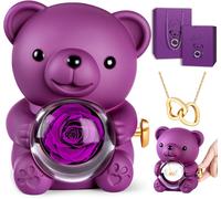 Orsetto Con Rosa E Collana- Orsetto Di Rose Stabilizzate, Orso Di Rosa Eterna Co