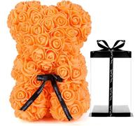 Orsetto con Rose Artificiali Fatto a Mano 25 cm (Arancio)