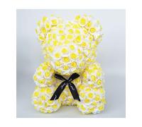Orsetto con Rose Artificiali Fatto a Mano 25 cm (Giallo bicolore)