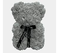 Orsetto con Rose Artificiali Fatto a Mano 25 cm (Grigio)