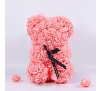 Orsetto con Rose Artificiali Fatto a Mano 25 cm (Pesca)