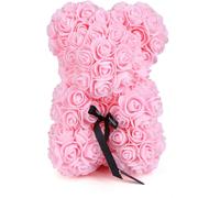 Orsetto con Rose Artificiali Fatto a Mano 25 cm (Rosa Chiaro)