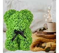 Orsetto con Rose Artificiali Fatto a Mano 25 cm (Verde)