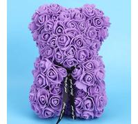 Orsetto con Rose Artificiali Fatto a Mano 25 cm (Viola)