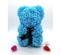 Orsetto con Rose Artificiali Fatto a Mano (celeste)