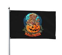 Orsetto di Halloween con un coltello seduto su una zucca Bandiere 4x6 FT Banner per esterni per esterni Bandiera di lunga durata in poliestere con 2 occhielli in ottone Decorazioni per prato da patio