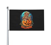 Orsetto di Halloween con un coltello seduto su una zucca Bandiere per esterni 3x5 Bandiera bifacciale Banner per esterni con 2 occhielli in ottone Bandiera Casa Decorazione da giardino Bandiere