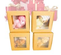 Orsetto in una scatola | Confezione da 4 orsetti di peluche morbidi e con carta motivazionale | Regalo di peluche per Halloween, ufficio, scrivania, scaffale, compleanno, camera da letto