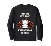 Orsetto Kawaii Divertente con Scritta in Inglese I'm Fine It's Fine Everything Is Fine Maglia a Manica