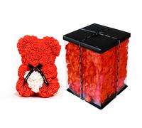 Orsetto rosa 25cm rosso con cuore bianco+CONFEZIONE+PETALI