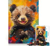 Orsetto sorridente con pittura colorata, puzzle per ragazzi da 1000 pezzi, gioco di logica, divertimento per tutta la famiglia, bordo premium, 38x26cm