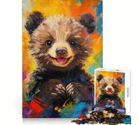 Orsetto sorridente con pittura colorata, puzzle per ragazzi da 1000 pezzi, gioco di logica, divertimento per tutta la famiglia, bordo premium, 38x26cm
