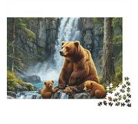 Orsi bruni selvatici con cuccioli vicino a una cascata Puzzle 1000 Pezzi per Adulti 52x38cm/1000pcs