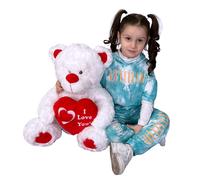 Orso 60cm Grande Peluche con Cuore I Love You San Valentino Bianco