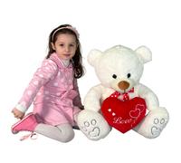 Orso 65cm Grande Peluche con Cuore Love San Valentino Bianco Beige