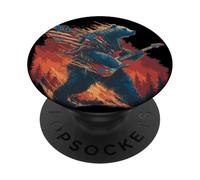 Orso a dondolo con chitarra elettrica e foresta ardente PopSockets PopGrip Adesivo