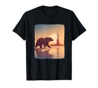 Orso al Tramonto con Statua della libertà e Look USA Maglietta