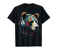 Orso Animale Cuffie Colorato Musica - Zoo Arte Orso Maglietta