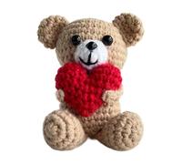 Orso bambola a maglia - peluche all'uncinetto fatto a mano, giocattolo tascabile | 9x6x6cm figura di piccoli animali con dettaglio cardiaco, soft mini regalo da collezione per bambini, amici, c