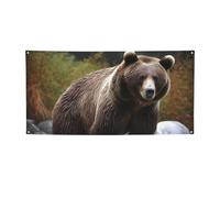 Orso bruno Banner Segno per Esterno Interno Compleanno Sfondo Poster Decorazioni per Feste Forniture Foto Sfondo con Occhielli Bandiera da Parete Personalizzata