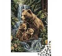 Orso Bruno con Cuccioli Puzzle per Adulti Puzzle 1000 Pezzi Cascata nella Foresta Gioco di Puzzle Carta Relax Decorazione Regalo 70x50cm/1000pcs