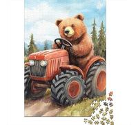 Orso bruno della foresta guida il trattore Puzzle 1000 Pezzi Gioco di Puzzle 1000 Pezzi Carta Adulti Relax Famiglia Decorazione Casa Regalo 52x38cm/1000pcs