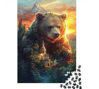Orso Bruno Foresta Puzzle 1000 Pezzi per Adulti Tramonto Montagna Gioco di Puzzle 1000 Pezzi Relax Famiglia 70x50cm/1000pcs