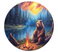 Orso Bruno Foresta Puzzle 1000 Pezzi Rotondo Carta Puzzle per Adulti Paesaggio Lago Tramonto Difficile Relax Casa Regalo Arte