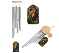 Orso bruno in una fitta foresta verde scacciapensieri commemorativo tono profondo scacciaspiriti con 6 tubi in alluminio decorazione da giardino esterno cortile