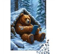 Orso bruno nella foresta innevata Puzzle 1000 Pezzi per Adulti Carta Gioco di Puzzle 1000 Pezzi Relax Invernale Decorazione Regalo 70x50cm/1000pcs