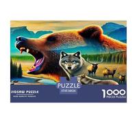 Orso bruno, orso colorato, lupo e cervo in un paesaggio montano, 1000 pezzi, puzzle per adulti, bella decorazione, attività per la casa, 38x26 cm/1000 pezzi