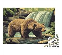 Orso Bruno Puzzle 1000 Pezzi Carta per Adulti Cascata nella Foresta Gioco di Puzzle 1000 Pezzi Relax Concentrazione Arredo Regalo 70x50cm/1000pcs