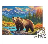 Orso Bruno Puzzle 1000 Pezzi Carta per Adulti Paesaggio Bosco Montagna Gioco di Puzzle 1000 Pezzi Relax Decorazione Regalo Famiglia 70x50cm/1000pcs