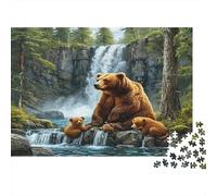 Orso bruno ruscello Puzzle 1000 Pezzi Carta per Adulti Cascata nel bosco Gioco di Puzzle 1000 Pezzi Relax Famiglia Decorazione Regalo 52x38cm/1000pcs