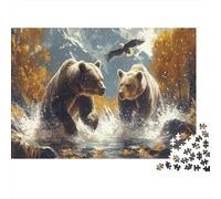 Orso bruno selvatico Puzzle 1000 Pezzi Carta per Adulti Scena di ruscello nel bosco Gioco di Puzzle per Famiglia Relax Decorazione Regalo 70x50cm/1000pcs
