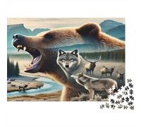 Orso Bruno Selvatico Puzzle 1000 Pezzi Gioco di Puzzle 1000 Pezzi Carta Puzzle per Adulti Lupo Animali Foresta Relax Famiglia Casa Regalo 38x26cm/1000pcs