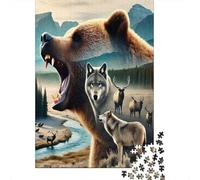 Orso Bruno Selvatico Puzzle 1000 Pezzi Gioco di Puzzle 1000 Pezzi Carta Puzzle per Adulti Lupo dei Boschi Relax Decorazione Regalo Famiglia 38x26cm/1000pcs