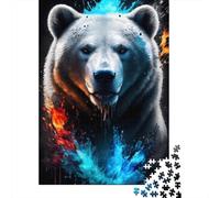 Orso bruno selvatico Puzzle 1000 Pezzi Puzzle per Adulti Carta Stile artistico fuoco ghiaccio Relax Famiglia Decorazione Regalo 70x50cm/1000pcs