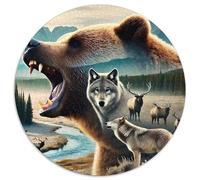Orso Bruno Selvatico Puzzle 1000 Pezzi Puzzle per Adulti Rotondo Carta Lupo della Foresta Scenario Naturale Decorazione Casa Relax Regalo