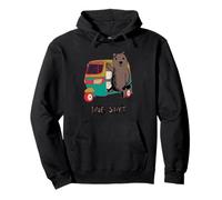 Orso Carino Accanto all'auto Che Tiene Occhiali da Sole Neri Fine Shyt Felpa con Cappuccio