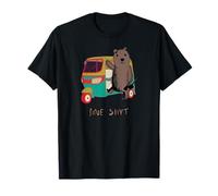Orso Carino Accanto all'auto Che Tiene Occhiali da Sole Neri Fine Shyt Maglietta