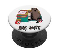 Orso carino accanto all'auto che tiene occhiali da sole neri Fine Shyt PopSockets PopGrip Adesivo