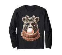 Orso Carino con Gomma da Masticare Accogliente Autunno Animal Coquette Maglia a Manica