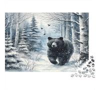 Orso che cammina in inverno Puzzle Orso nero Winter Stroll 1000 Pezzi Cartone Resistente Per Uomo E Donna, Rilassante Sfida, Idea Regalo Compleanno Premium 38x26cm/1000pcs