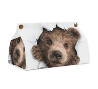 Orso che sbircia fuori da un buco scatola di fazzoletti copertura rettangolare moderno in pelle PU portatovaglioli per bagno, cucina, ufficio, camera da letto